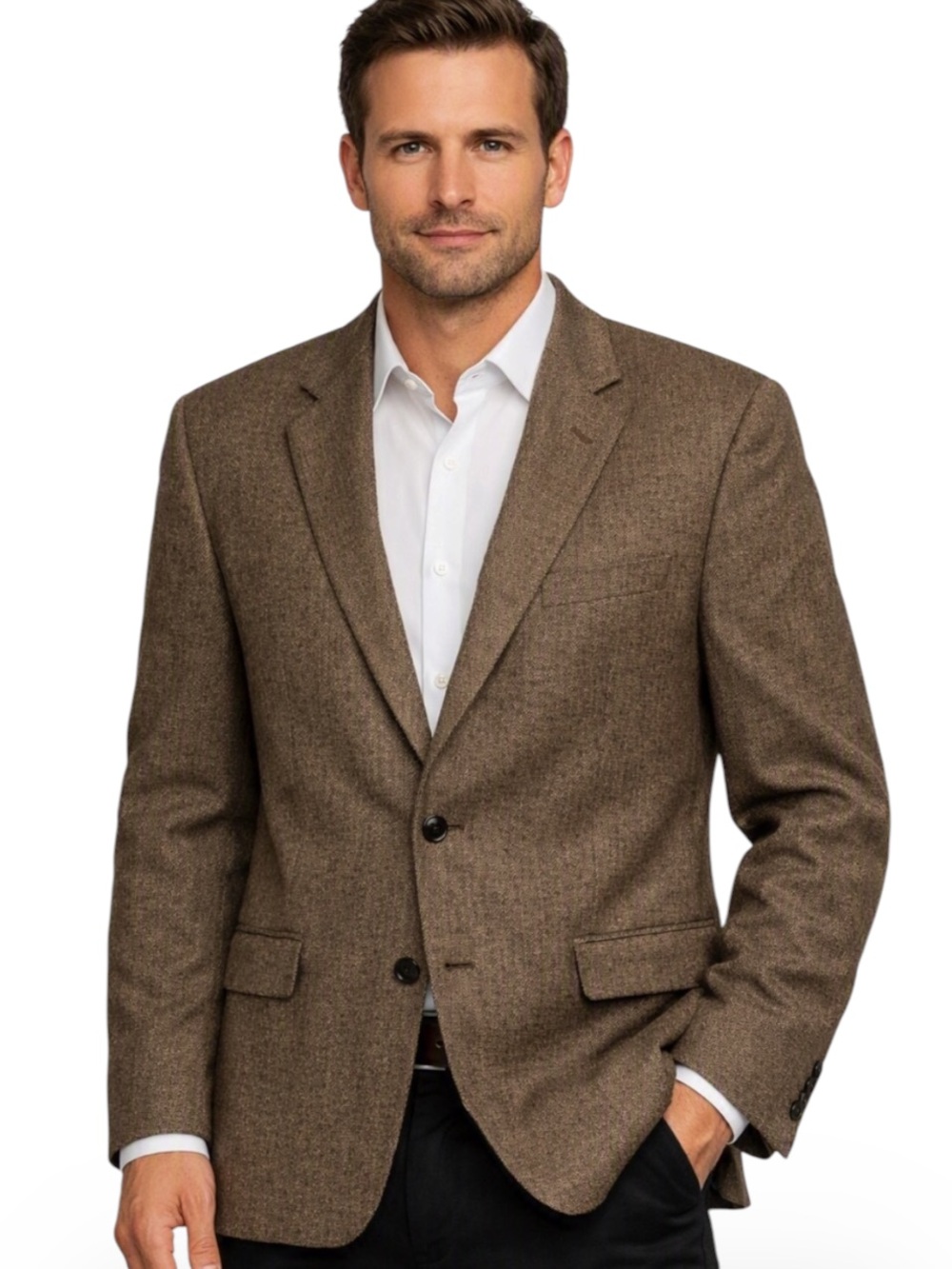 Brooks Brothers Blazer 44R Beige Houndstooth 100% Worsted Wool Italy